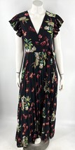 ASOS Maxi Dress Size 8 Black Red Floral Tie Waist Pleated Ruffle Long Womens - £47.48 GBP