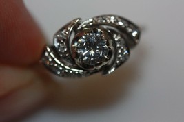 14K White Gold Vintage Filigree .35 carat Diamond Engagement Ring Size 5.5 - £701.21 GBP