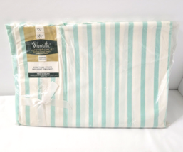 Vtg Aqua White Striped NIP Wamsutta Lustercale Twin Fitted Sheet Turquoise - £19.83 GBP