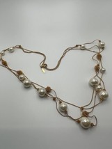 Vintage CASUAL CORNER Gold Faux Pearl Long Multi Strand Statement Necklace 28&quot; - £15.56 GBP