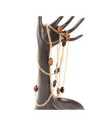 60 Inch Necklace Yellow Orange and Black Accents on Gold Tone Chain Vint... - $12.33 CAD