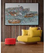Wall Art | Inspirational Modern Wall Art Showing Three Brown Boats At Play  - £199.58 GBP