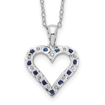 SS Platinum Plated IJ Diamond &amp; Sapphire Heart Pendant 17mm Wide  Jewerly - £41.95 GBP
