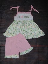 NEW Boutique &#39;I Love Mom&#39; Floral Tunic &amp; Ruffle Shorts Girls Outfit Set - $16.99