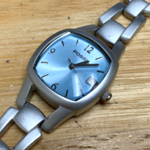 Fossil ES-9704 Lady 30m Silver Blue Aluminum Analog Quartz Watch~Date~New Batter - £19.74 GBP