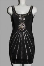 DO + BE Silver Flat &amp; Embossed Studs Leaves Beads Sleeveless Bodycon Dre... - $32.99