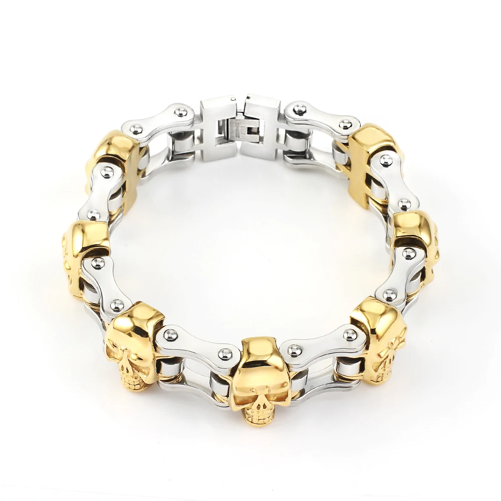 Bicycle Chain Motorcycle Bracelet for Women/Men Punk Stainless Steel Gold Silver - £20.86 GBP