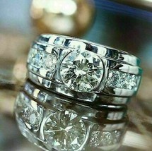 2.5Ct Round Lab Created Diamond 14K White Gold Plated Wedding Band Men&#39;s Ring - £132.22 GBP
