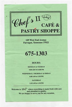 Chef&#39;s II Cafe and Pastry Shoppe Menus West End Ave Farragut Tennessee 1990&#39;s - $17.82