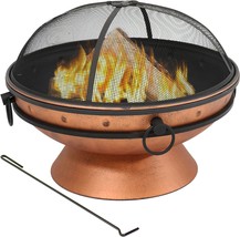 Round Wood-Burning Patio Fire Bowl With Portable Handles And Spark Screen, - £175.81 GBP