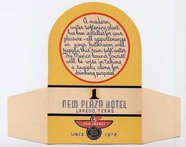 New Plaza Hotel Drinking Water Table Card 1930's Laredo Texas Red Jacket - $24.72