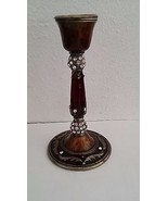 Enamel and rhinestone candle stick about 5&quot; high red and brass - £6.24 GBP