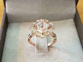 2.45Ct Cushion Cut CZ Morganite Halo Engagement Ring 14K Rose Gold Plated - £127.00 GBP