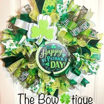 Handmade Happy St. Patrick’s Day Ribbon Prelit Wreath 22 ins LED W8 - £59.95 GBP