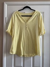 Chicos Womens Roll Tab Sleeve Cotton Front Button Citrus Yellow T Shirt Top Sz 2 - £18.41 GBP