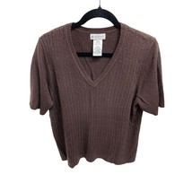 White Stag Womens Size XL 16 18 Brown Short Sleeve Sweater Vneck Pullover Sweate - £19.46 GBP