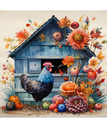 Farmhouse Blue Chicken Flowers Printable Home Decor Rosas Digital Art Wa... - £3.88 GBP