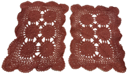 Doilies Dark Pink Crocheted  Set of 2 Rectangle Scalloped Edge 16x11 inches - £9.36 GBP