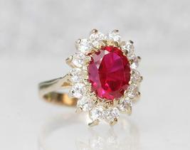 2.40Ct Brilliant Round Cut Red Ruby Halo Engagement Ring 14k Yellow Gold Finish - £61.46 GBP