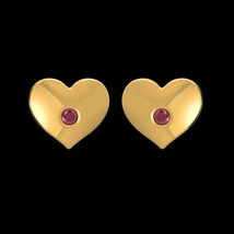 Ruby 22k Gold Stud Earrings Heart, Handmade earrings Jewelry, designer Special S - £384.39 GBP