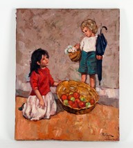 Untitled Portrait of Children by Robierre, Oil Painting on Canvas, 20x16 - £1,107.97 GBP