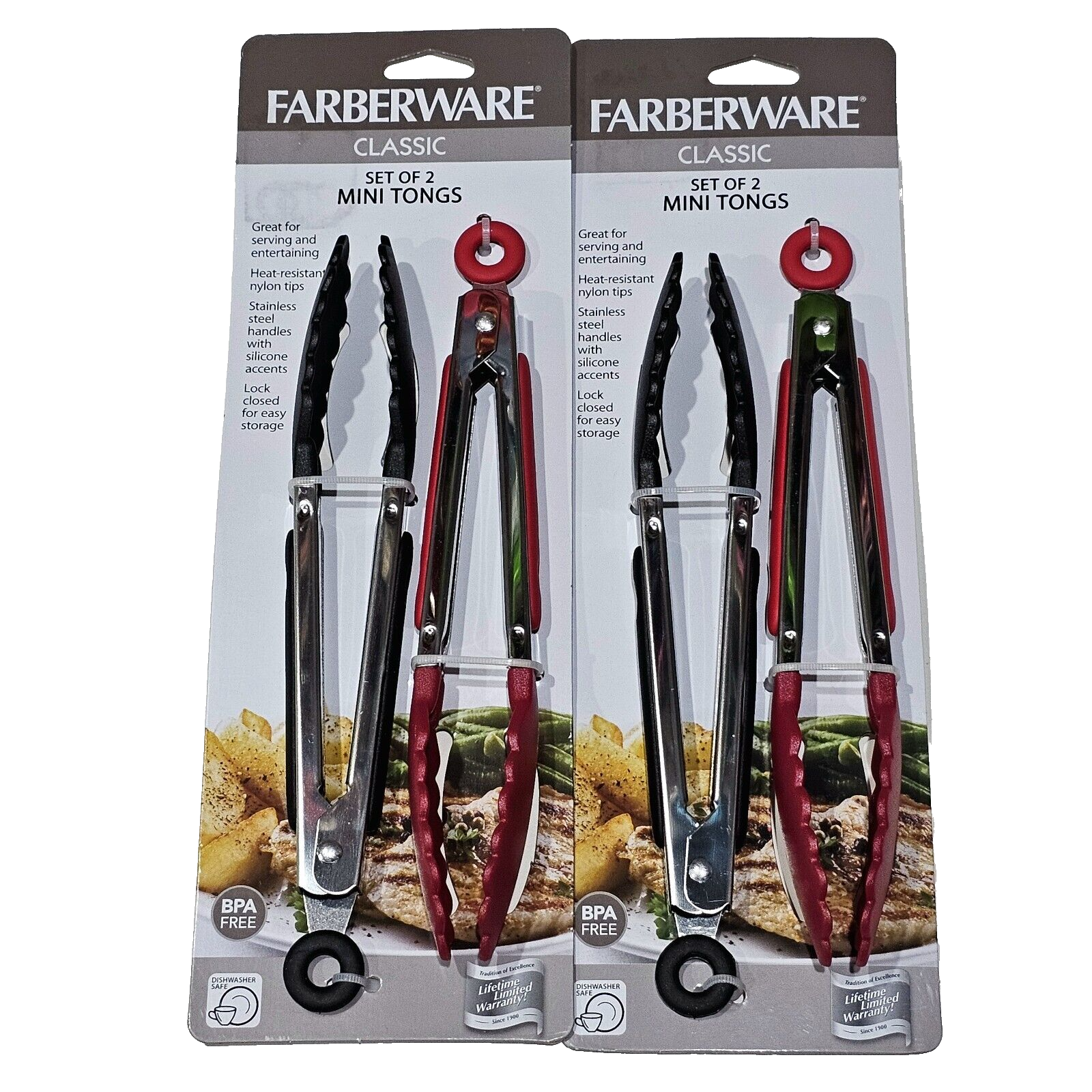 2 Pack Of 2 Faberware Classic Mini Tongs For Serving And Entertainment R... - $29.99
