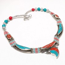Red Coral Tibetan Turquoise Handmade Christmas Gift Necklace Nepali 18&quot; SA 4942 - £17.59 GBP