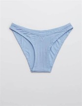 American Eagle Aerie Modal Hi Cut Bikini Panties LARGE Monaco Blue Rib S... - $15.47