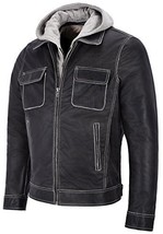 Men’s Real Leather Jacket Rub Off Buffalo Skipper Biker Biker Style Slim Fit 201 - £131.68 GBP