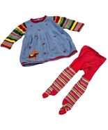 Hanna Andersson Baby Girls Blue Moose Sweater Dress &amp; Striped Tights Set... - $31.68