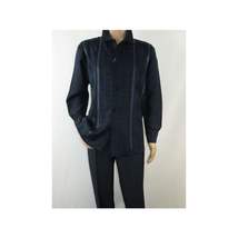 Men Silversilk 2pc Fancy walking leisure suit Italian woven knits 4411 Navy Blue image 9
