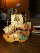 WOODEN SHOE CLOG SHIP W SAILS SOUVENIR DISPLAY WINDMILL VINTAGE HOLLAND ... - £14.06 GBP