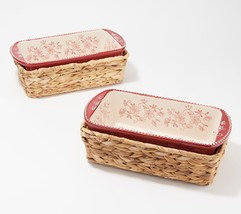 Temp-tations Floral Lace Set of 2 Loaf Pans in Baskets - £153.26 GBP