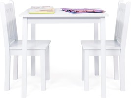 Humble Crew Kids Wooden Table And 2 Chairs Set, White - Square Kids Table And - £86.40 GBP