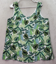 Hailey Lyn Tank Top Women&#39;s Medium Green Botanical Sleeveless V Neck Lined Slit - $21.22