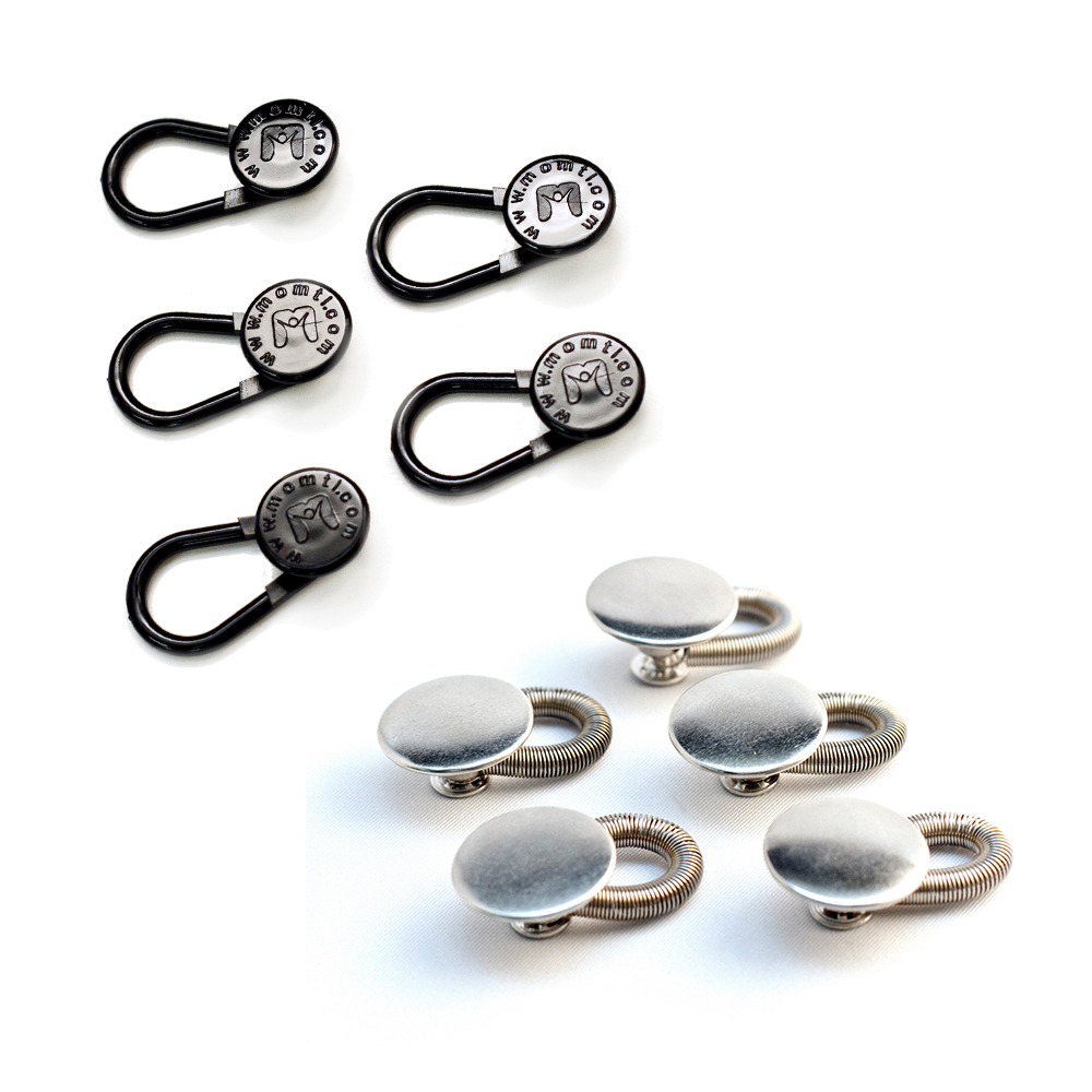 10 x Pant Button Extender (5 Black Plastic, 5 Spring Metal) - Adds 1" Instantly