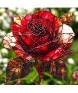 Red Rose Faux Stained Glass Acrylic Art Suncatcher – 2D Flat 9in Window Art - $473.62 MXN