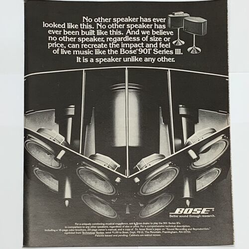 Vintage 1970&#39;s Magazine Print Ad Bose Model 901 Series III Speakers B&amp;W ... - $6.62