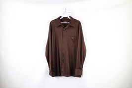 Vintage 70s Streetwear Mens XL Knit Collared Long Sleeve Button Shirt Brown - £47.44 GBP