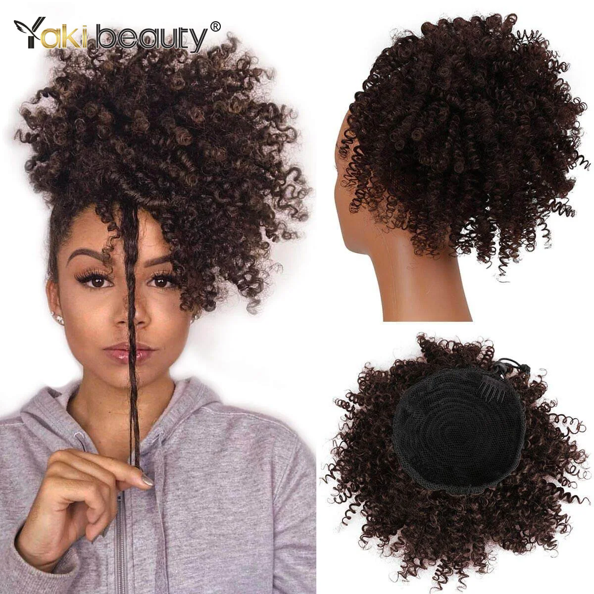 Synthetic Afro Puff Curly Chignon 12inch Short Kinky Curly Drawstring Ponyta - £10.66 GBP+