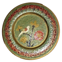 Brass Enamel Cloisonne Style Plate with Bird &amp; Floral Design Vintage 5 inch  - £7.02 GBP