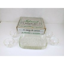 Vintage HAZEL ATLAS Informal Clear Teardrop Snack Set of 4 plates &amp; cups - $403.74 MXN
