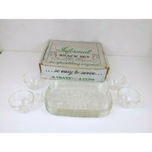 Vintage HAZEL ATLAS Informal Clear Teardrop Snack Set of 4 plates &amp; cups - £17.05 GBP