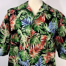 Saddlebred Mens Hawaiian Aloha Shirt Size Medium Orange Green Blue Black Leaves - £23.58 GBP