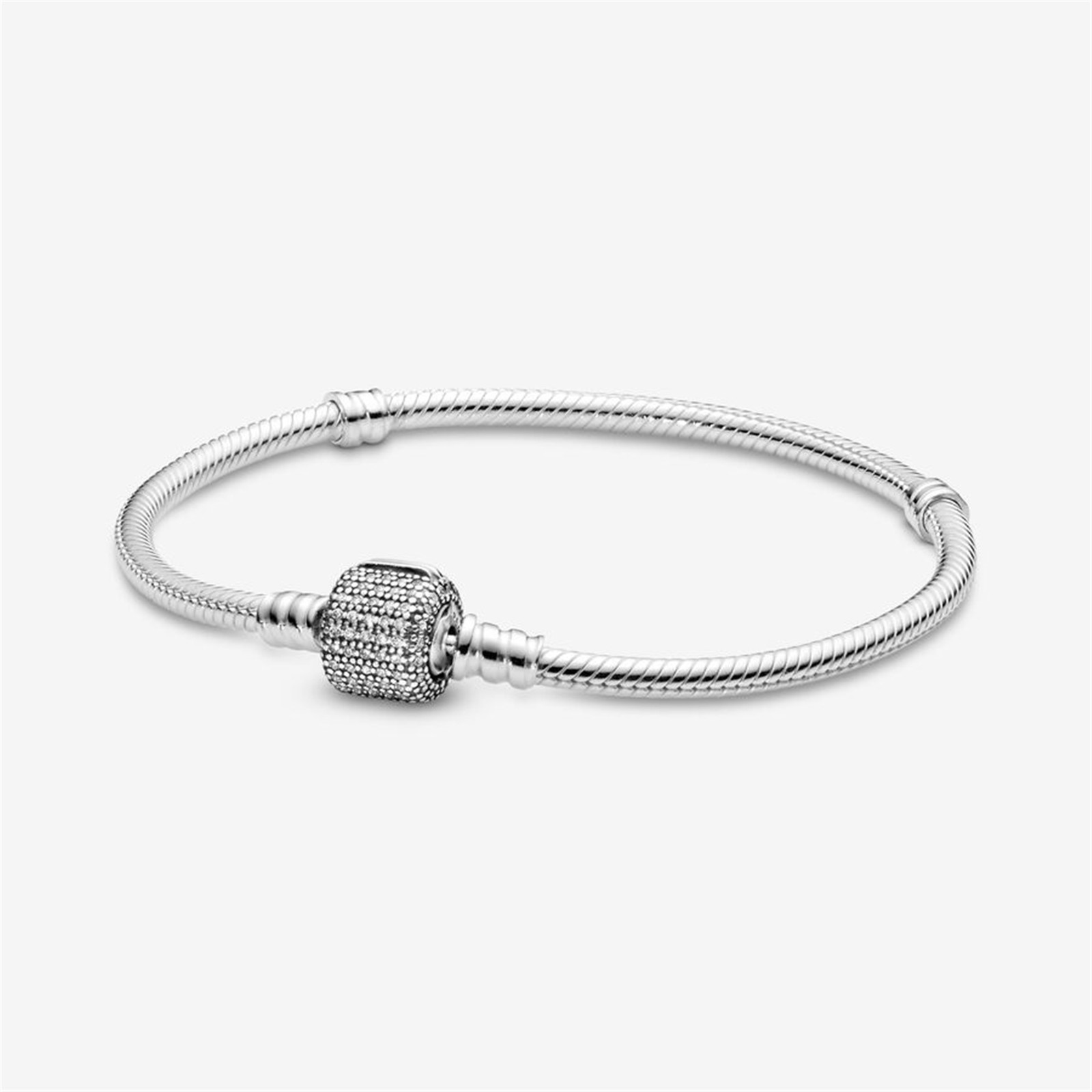 S925 Silver Moments Sparkling Pavé Clasp Snake Chain Bracelet,Gift for Her