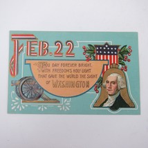 Postcard George Washington Birthday Patriotic Embossed Canon Bell Shield Antique - £7.98 GBP