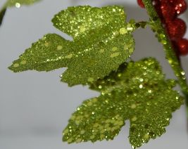 Unbranded Red Glittery Holly berries Green Glittery Leaves Decoration image 5