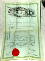 Vintage Insurance Policy Continental Life 1938 Folded Huge Sheet /w Sleeve - £5.66 GBP