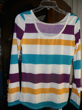 Derek Heart juniors multi-color striped stretch long sleeve sweater M   ... - $8.50