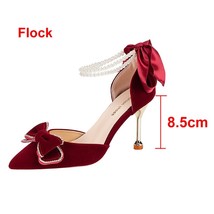 Pearl Ankle Strap Pumps Women Luxury Bowknot Red Dance Shoes Woman Sexy Pointed  - £29.45 GBP